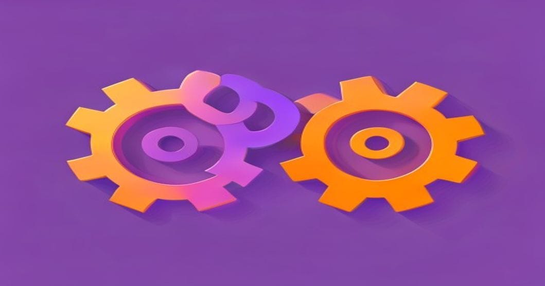 Comparatif Make vs Zapier icônes engrenages flèches workflow abstract violet orange