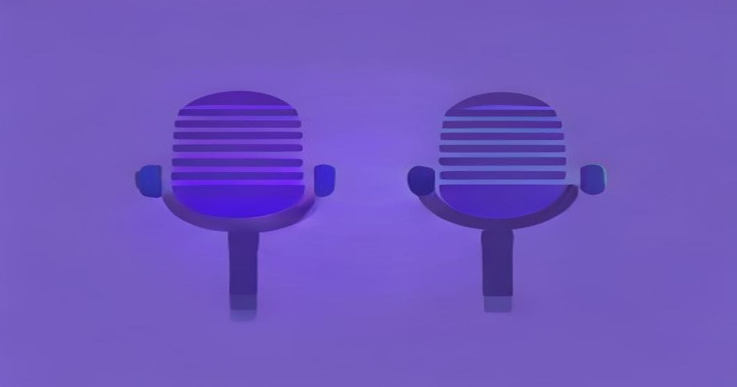 Comparatif Otter.ai vs Fireflies icônes micro ondes sonores abstract violet bleu