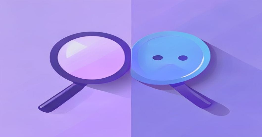 Comparatif Perplexity loupe vs ChatGPT bulle icônes abstract violet bleu