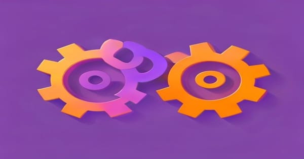 Comparatif Make vs Zapier icônes engrenages flèches workflow abstract violet orange