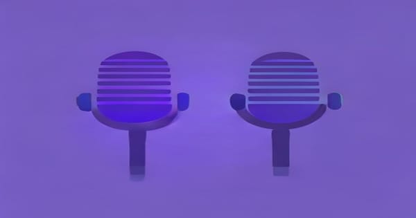Comparatif Otter.ai vs Fireflies icônes micro ondes sonores abstract violet bleu
