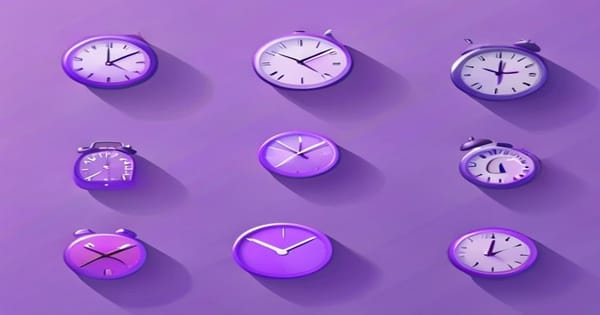 8 outils IA productivité 2026 icônes horloge calendrier tâches abstract violet